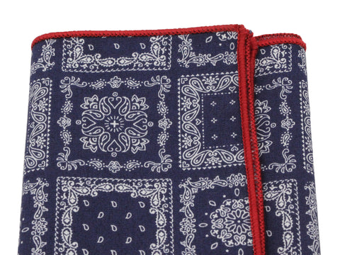 Navy Bandana Print Cotton Pocket Square