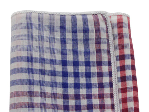 Red, White & Blue Check Cotton Pocket Square - Fine And Dandy
