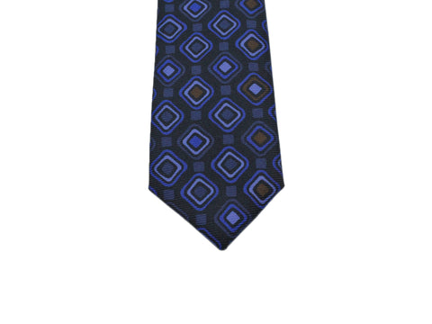 Blue Retro Squares Silk Tie - Fine And Dandy