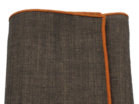 Brown Herringbone Linen Pocket Square - Fine and Dandy