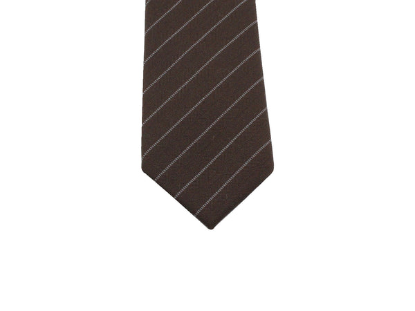 Brown tie with white stripes