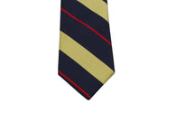 Striped tie with navy, yellow, and red 