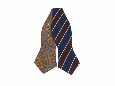 Brown & Blue Florette & Striped Reversible Bow Tie - Fine And Dandy