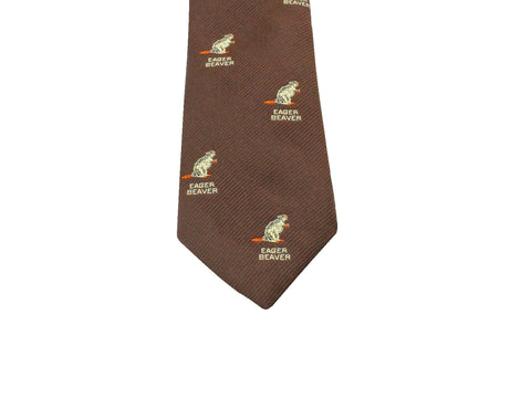 Brown "Eager Beaver" Silk Tie - Fine And Dandy