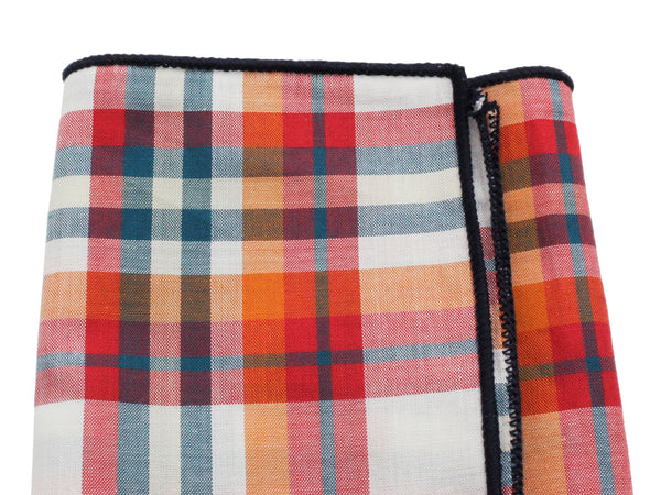 Orange Plaid Cotton Pocket Square