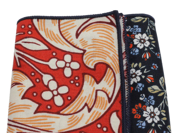 Orange & Navy Floral Panelled Pocket Square - Fine And Dandy