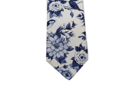 Blue Flora Cotton Tie - Fine And Dandy