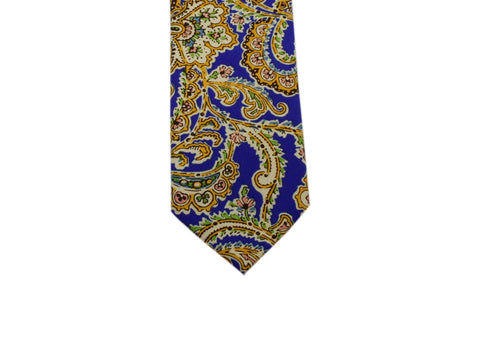 Blue & Gold Paisley Cotton Tie - Fine And Dandy