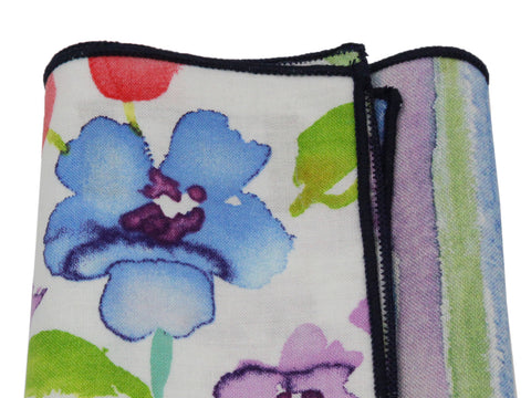 Watercolor Floral & Striped Panelled Pocket Square - Fine And Dandy