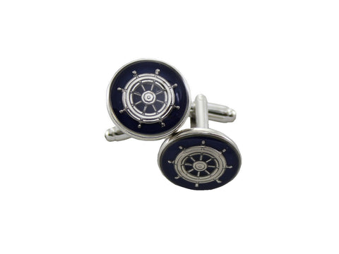 Silver & Navy Captain's Wheel Cufflinks - Fine and Dandy