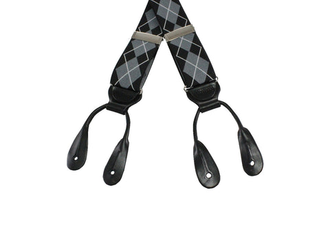 Black Argyle Elastic Suspenders - Fine and Dandy