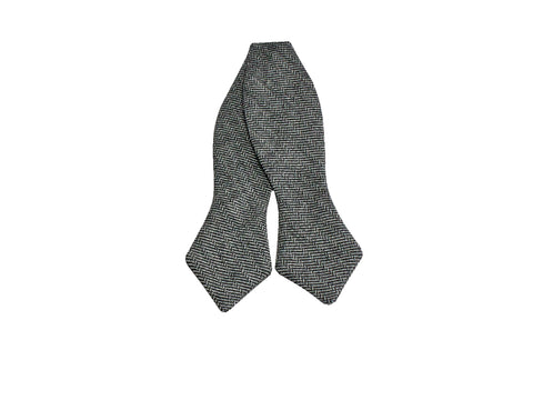 Grey Herringbone Wool Bow Tie - Fine and Dandy