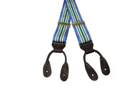Blue & Green Striped Grosgrain Suspenders - Fine And Dandy