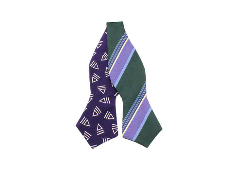 Purple Deco & Green Stripe Reversible Bow Tie - Fine And Dandy