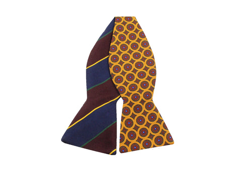 Gold Medallion & Striped Reversible Bow Tie - Fine And Dandy