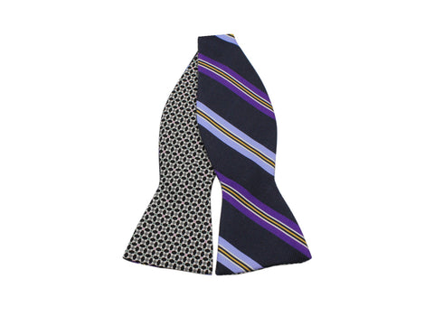 Purple Repp Stripe & Patterned Reversible Bow Tie - Fine And Dandy