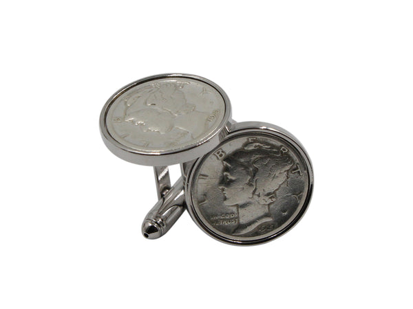 US Dime Cuff Links Enamelled with Torch & Flower Motif in Silver or Gold 2024